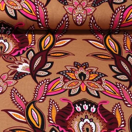 Viskosejersey Paisley Blumen Karamell