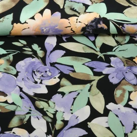 Viskosejersey Rosen Aquarell Schwarz